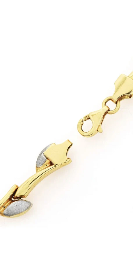 Collar 14k sólido blanco y amarillo 2 tonos vid y hoja, precioso  Foto 3 de 3