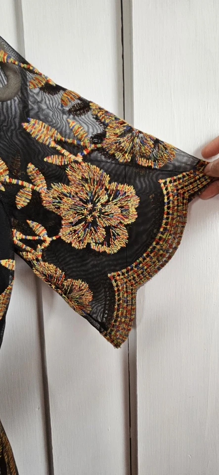 Nuevo sin etiquetas Mameluco Honey Punch Encaje Boho Veraniego Negro Talla Pequeña Bordado Pesado Foto 4 de 4