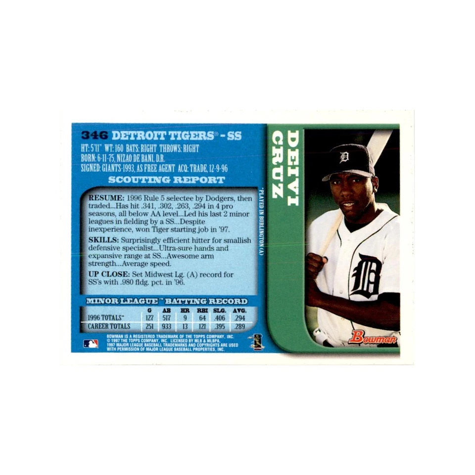 Tarjetas de béisbol 1997 Bowman Deivi Cruz #346 Foto 2 de 3