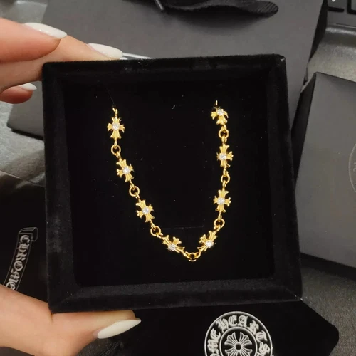 CHROME HEARTS Bracciale classico fiori spada preziosa cuori cromati oro giallo 18 kt