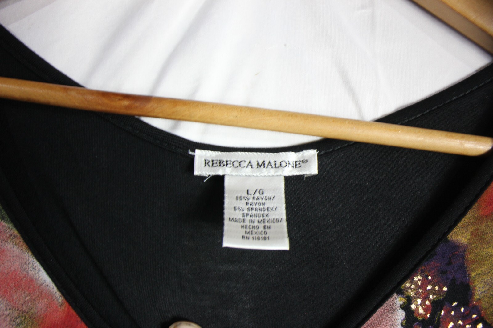 Rebecca Malone Blouse Floral Top  Womens L Multicolor 3/4 Sleeve Colorful NWT