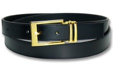 Biagio Men's Solid BLACK Bonded Leather Dress Belt with Gold-Tone Belt Buckle