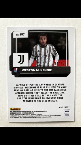 2022-23 Panini Donruss Optic Soccer Weston McKennie Teal Mojo Prizm /49 #157 - Picture 2 of 2