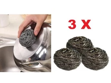 Pack of 3 Stainless Steel Kitchen Cleaning Sponges Scouring Pads Steel Wool BU-9