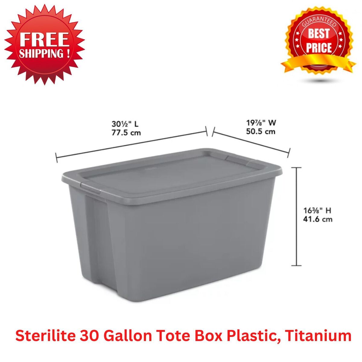 Sterilite 30 Gallon Tote Box Plastic, Titanium