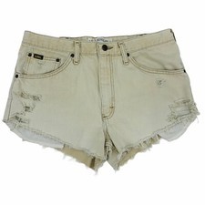 Vintage Lee Women's 12 Khaki High Rise Waist Custom Cut Off Jean Shorts Ripped
