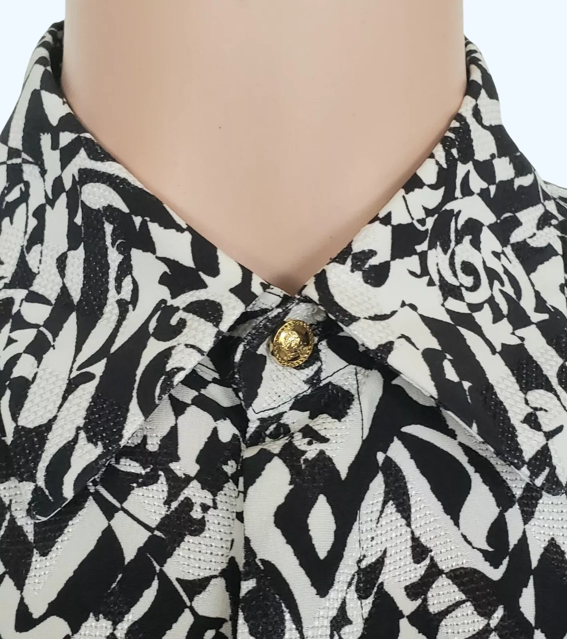 Camicia A I 2015 Look#6 Versace nero bianco con bottoni Medusa tono oro IT 50 L