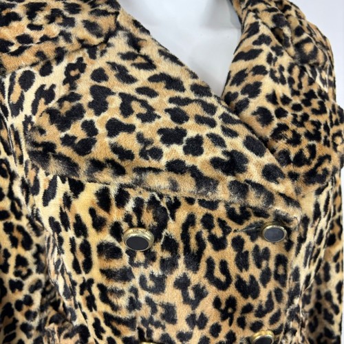 Vintage Leopard Print Jacket Women's Medium 60s Faux Fur Pea Coat Mackintosh - Picture 6 of 13