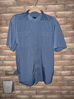 PrAna Shirt Men XXL Blue Short Sleeve Performance Wicking 2-Pocket Hiking