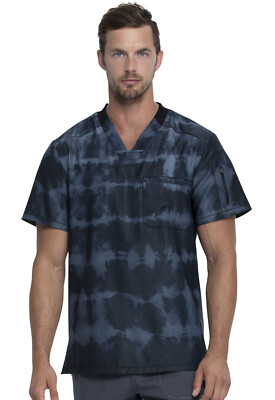 Tie Dye Stripes Pewter Dickies Scrubs Dynamix Mens V Neck Top DK613 TYDI