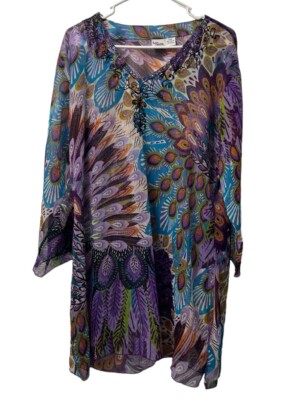Indian Tropical Fashion Dress Colorful Long Sleeve Peacock Lightweight Size S