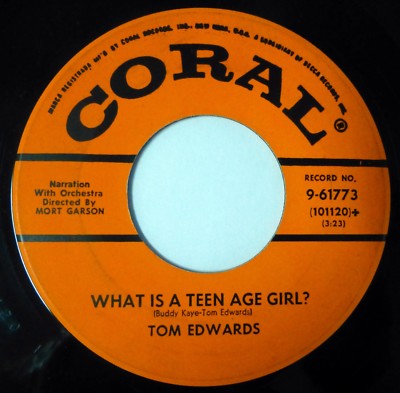 TOM EDWARDS 45 1957 Single 7'' 45 RPM Coral VG+ Original Pressing Teen