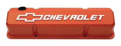 GM Performance 141-924 SBC Slant-Edge Orange Valve Covers, Tall, Grey Bowtie / C