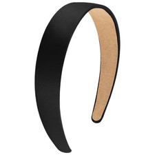 Black Silk Satin Headband 1.2 Inch Wide Women Non Slip Solid Hair Band DIY