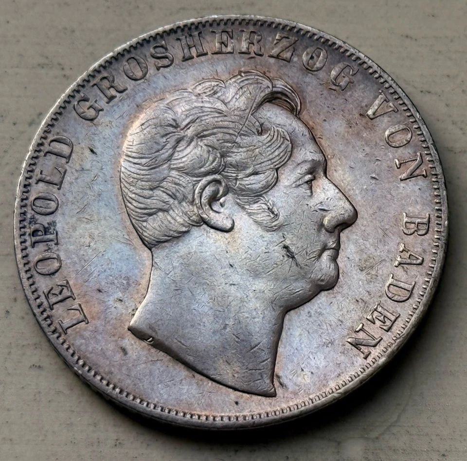 Baden Durlach 2 Gulden 1852 Doppelgulden Leopold I 1830 - 1852 F.VZ/VZ J.63 - Bild 2 von 4