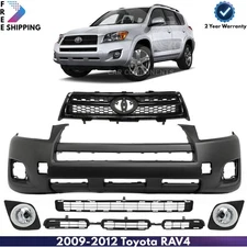 Front Bumper Cover Primed Plastic & Fog Lights Kit For 2009-2012 Toyota RAV4