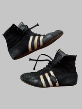 Vintage Adidas Wrestling Boxing Boots  Black Leather Suede Made In West Germany