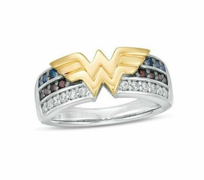 Wonder Woman 1CT Diamond Multi Color Wedding Simulated Ring 14K White Gold Over