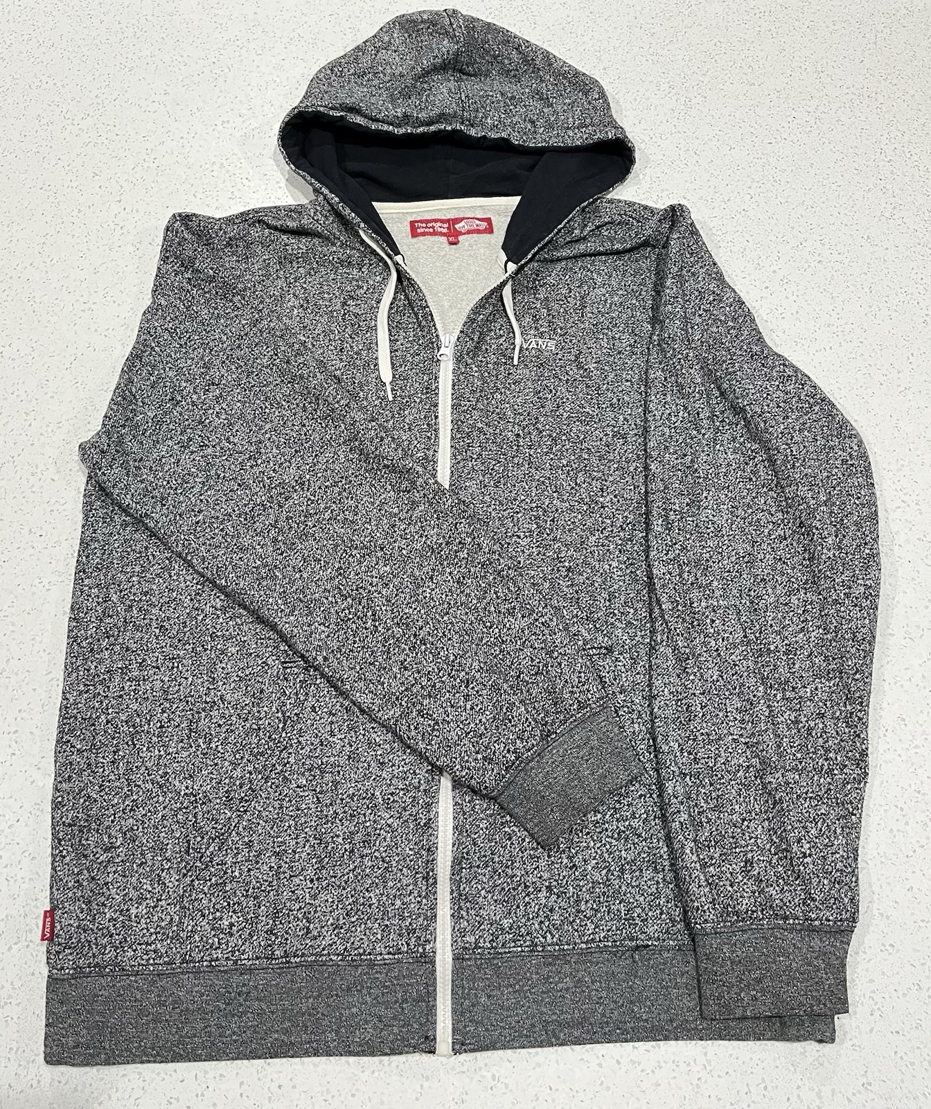 VANS Off The Wall Mens Speckled Gray Zip Up Hoodie Sweatshirt Size XL Skater