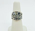 Vintage Sterling Silver Floral Ring With Faceted Hematite Stones Size 5