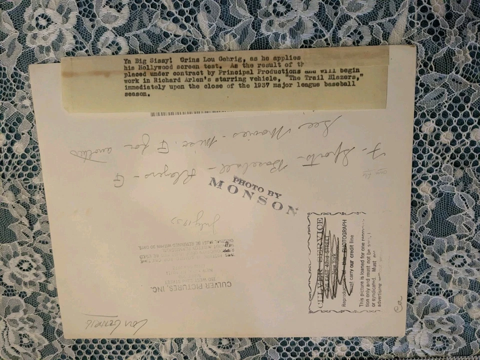 Lou Gehrig RARE 1937 Photo Applies Lipstick For Hollywood Screen Test Yankees - Image 3 of 4