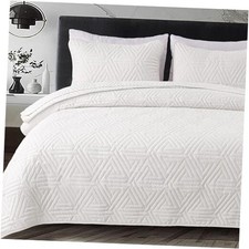 Soft King Size Quilt Set for All Seasons, 3-Piece King 96"x104" White