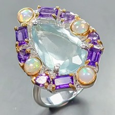 Handmade ring 8 ct Natural Aquamarine Ring 925 Sterling Silver Size 7.5 /R444923