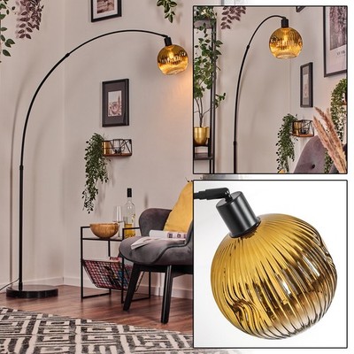 HOFSTEIN Villamare Stehlampe mit Marmorfuß Metall/Riffelglas Schwarz/Gold/Klar