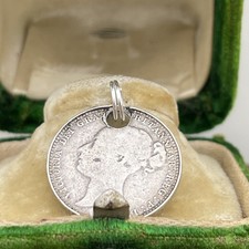 Antique Sterling Silver Victorian Coin Charm Young Victoria Six Pence Love Token