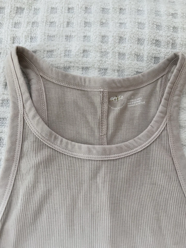 Aerie White Ombre Fade Ribbed Tank Top Boat Neck Racerback XS Neutral - Image 3 of 4