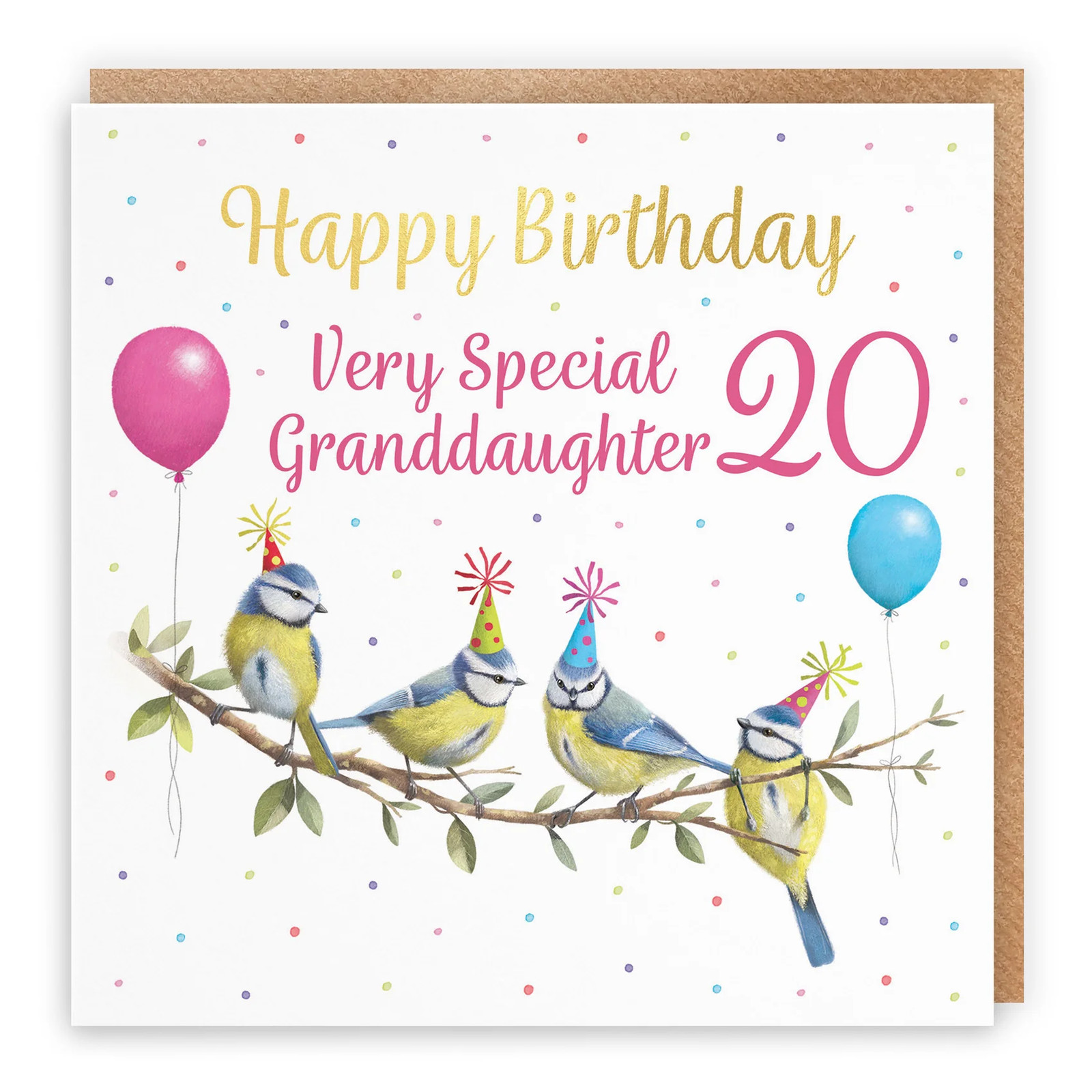 20th Granddaughter Blue Tits Birthday Card Gold Foil Milo's Gallery