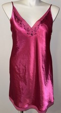 Morgan Taylor Pink Satin Chemise Slip Nightgown Lace Detail Size Large