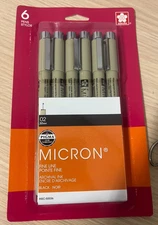 Sakura Pigma Micron Pens - Set of 6, Black, 02, .30mm