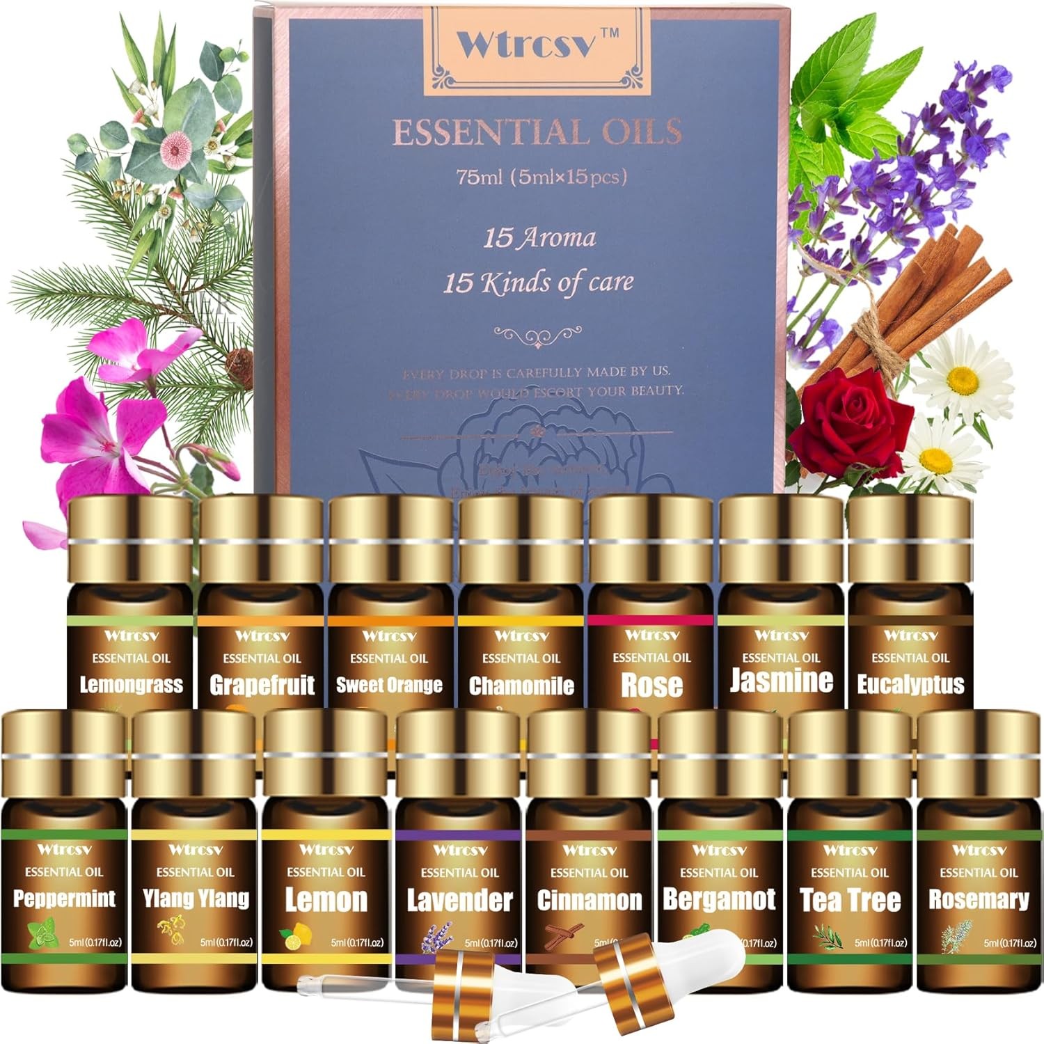 Essential Oils Set - Top 15 Scents for Diffuser, Humidifier, Skin Care, Aromathe