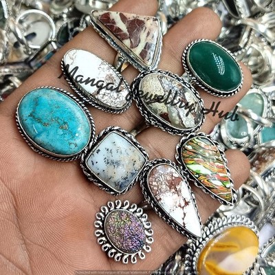 Best Sale Dendrite & Mix Gemstone Rings 925 Sterling Silver Plated Jewellery Lot