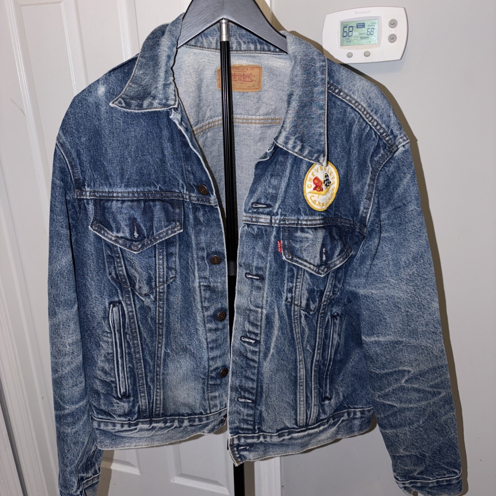 Vintage Levi’s Denim Trucker Jacket 50R 70506-0216 Biker 80s Corvette Patch