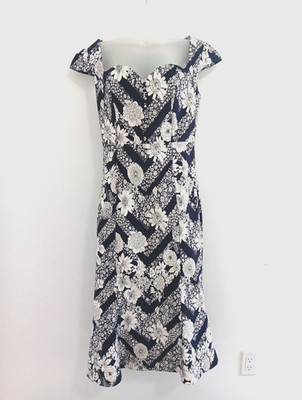 Maeve Cecily Midi Dress Womens XS Fit Flare Sweetheart Blue White Wedding Shower