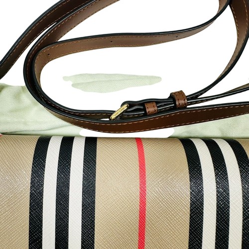 Burberry Hannah Wallet Crossbody Bag Icon Stripe Brown NWT - Picture 2 of 10