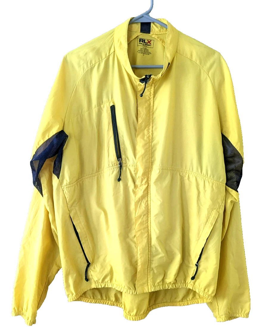 RLX Ralph Lauren Polo Sport Windbreaker Jacket Men L Yellow Full Zip Mesh VTG
