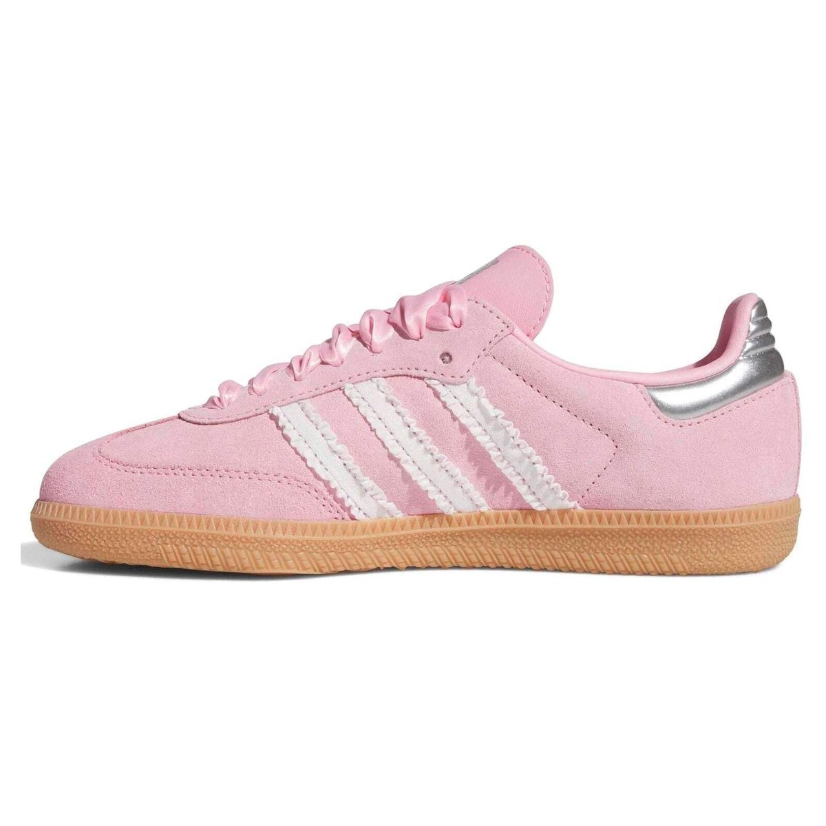 Adidas Samba OG Pink Ribbon Ruffle Stripe Silver Big Kids Sneakers