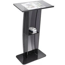 VEVOR Acrylic Podium Stand 47" Reading Surface Storage Shelf Black