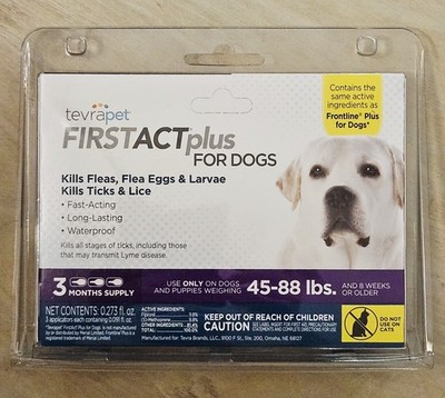 TevraPet FirstAct Plus Flea and Tick Topical for Dogs 45-88F lbs, 3 Applicators