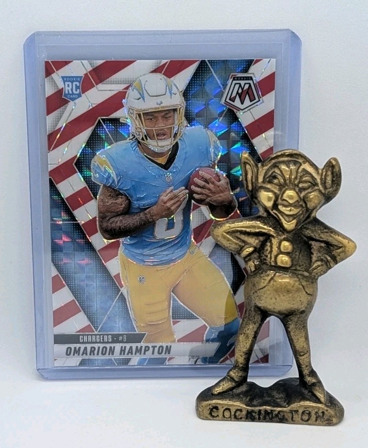 2025 Mosaic Omarion Hampton Red & White Stripe #335 RC Los Angeles Chargers