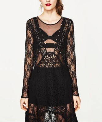 black netted beach dress Black Boho Lace Maxi Dress – V-Neck A-Line Ankle Length Dress in Black | Women's Boho Fashion | XL