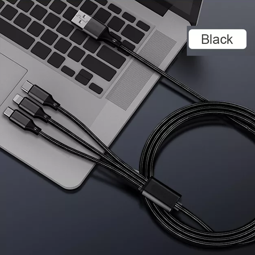 Nylon braid Mobile Micro 1.2M USB Cable 3 in 1 Phone Charging Cable - Photo 6 sur 9