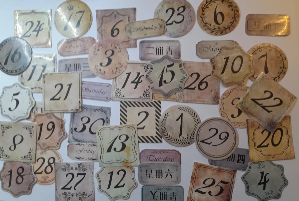 Numbers and Labels, Vintage Stickers, 45 pieces, Junk Journal Ephemera Collage - image 2 of 4