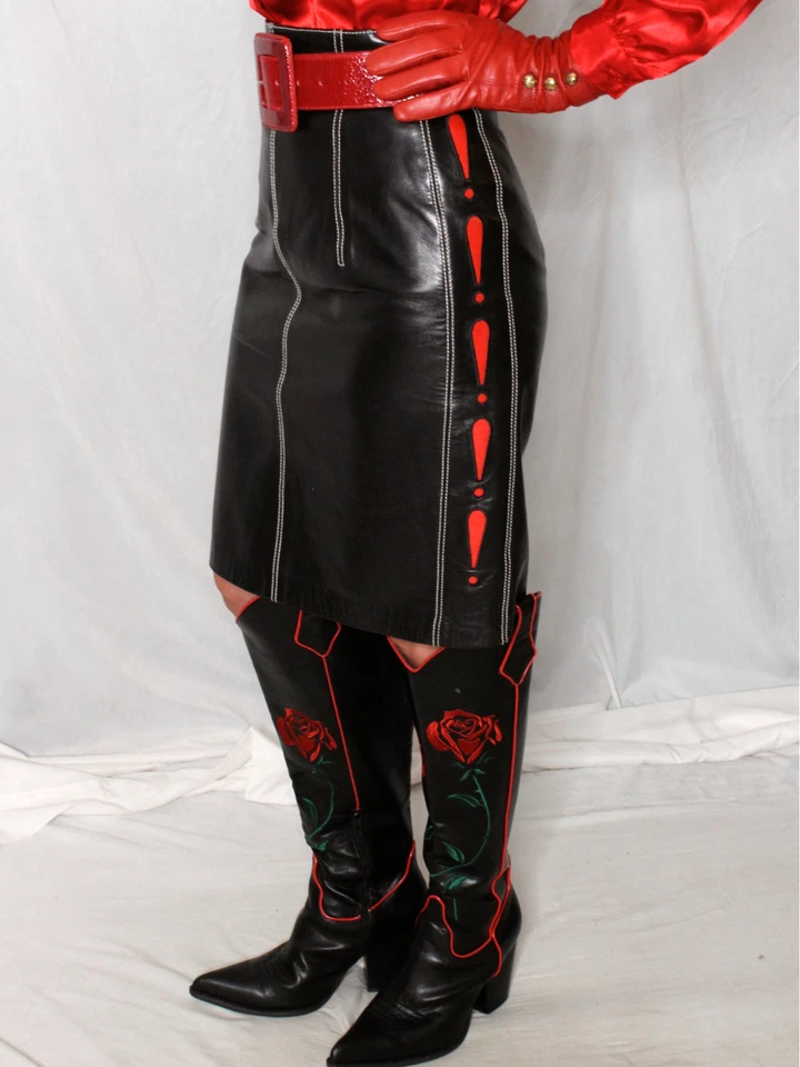 Mujer Falda de Cuero Negra 38 Escada Suave Piel de Cordero Lápiz Rodilla De Colección Años 90 Rara