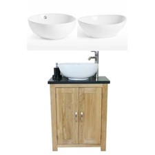 Solid Oak Bathroom Vanity Unit | Bathroom Slimline Cabinet | Black Quartz Workto