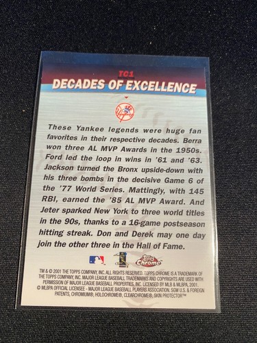Topps 2001 cromo #tc1 décadas de excelencia refractor Derek Jeter! BERRA! "A" - Imagen 2 de 2