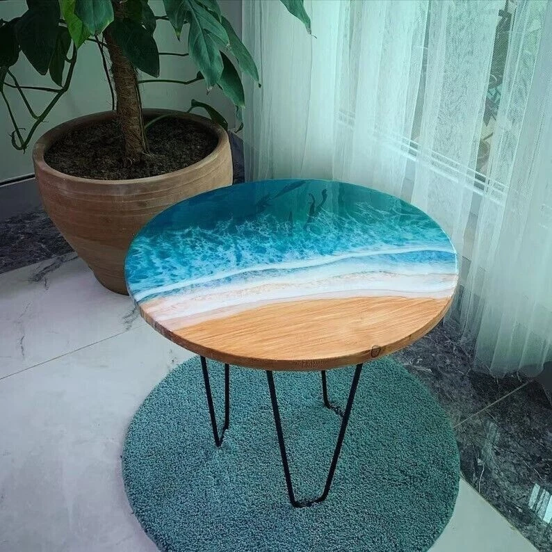 18" Epoxy Resin Ocean Coffee Table Top - Unique Home Furniture Decor - Image 2 of 4